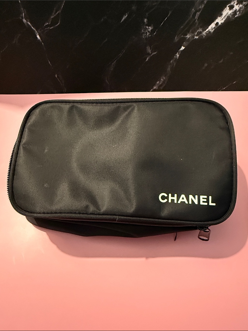 CHANEL Black Nylon on the go make up pouch